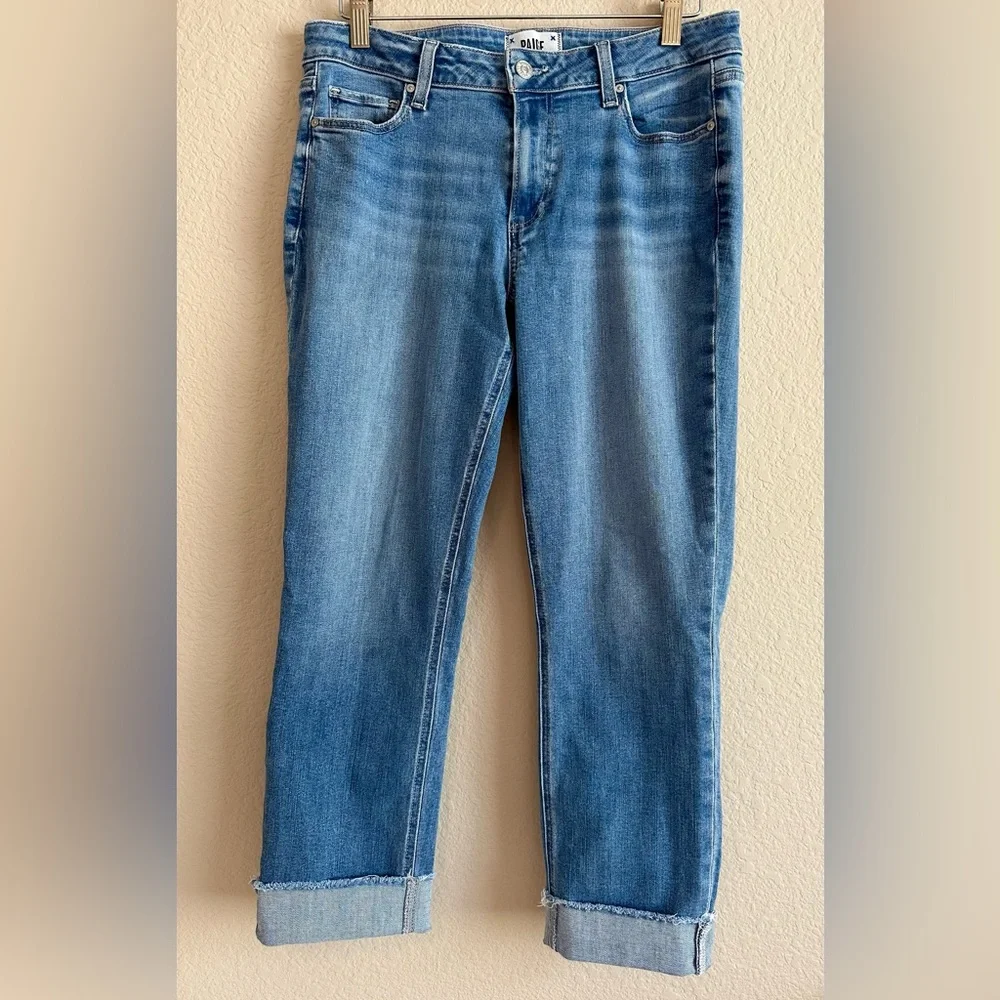 PAIGE Anthropologie Jeans Size 27 Brigitte Straight Leg Raw Hem Stretch Mid Rise
